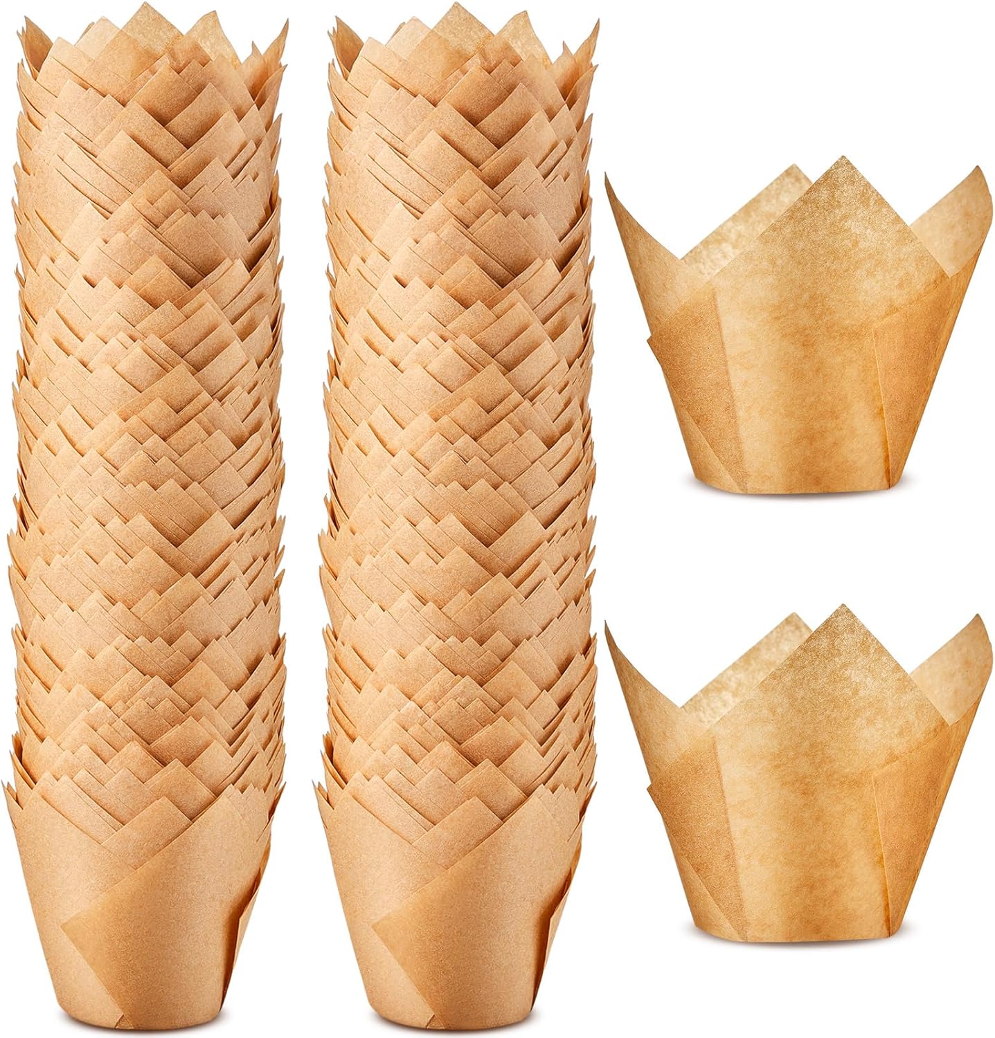 300 Pcs Jumbo Muffin Liners for Baking 2-1/4" x 4" Large Tulip Cupcake Liners Greaseproof Cupcake Wrapper Paper for Weddings Birthday Christmas Anniversaries Party (Light Brown)