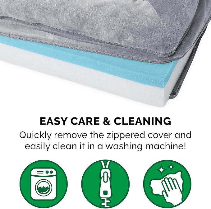 Furhaven Cooling Gel Dog Bed for Medium/Small Dogs w/ Removable Bolsters & Washable Cover, For Dogs Up to 35 lbs - Faux Fur & Velvet Sofa - Smoke Gray, Medium-PawvioPets