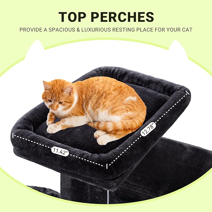 Allewie 64 Inches Cat Tree Tower/Multi-Level Activity Center for Indoor Big Felines/2 Plush Condos/2 Perchs/Basket/House/Sisal Scratching Posts/Hanging Cat Toys/Dark Grey-PawvioPets