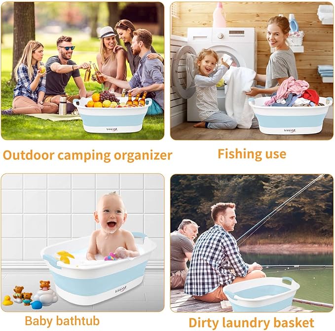 Collapsible Dog Bath Tub for Small Dogs & Cats, Portable Puppy Bath Tub with Water Drain Plug, Space Saving Foldable Pet Bathtub for Indoor & Outdoor Use, Blue-PawvioPets