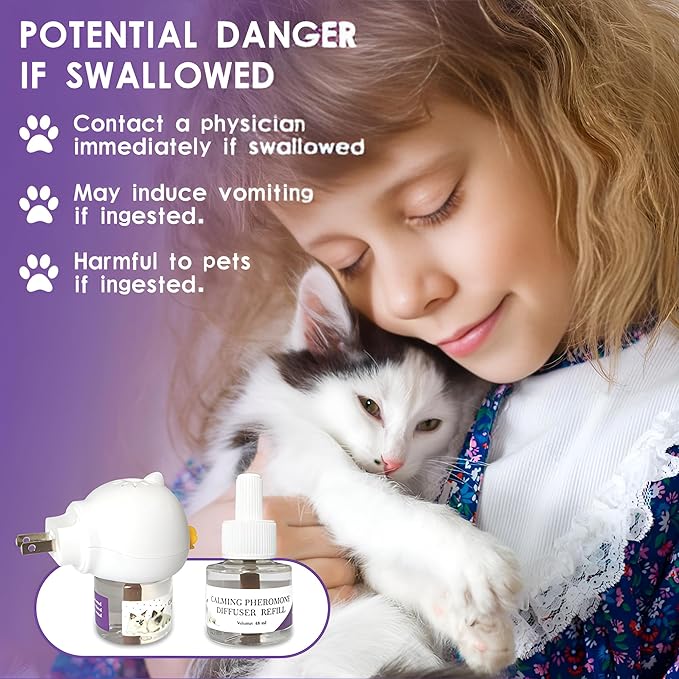 Cat Calming Pheromone Diffuser – Premium Cat Calming Diffuser for Stress & Anxiety Relief – Reduces Scratching, Spraying & Fighting – 60 Day Supply, 48ml Bottle – Ideal for All Cats & Multi-Cat Homes-PawvioPets