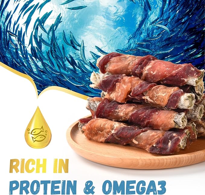 Dog Treats Chicken Duck Wrapped Cod Skin Sticks, Rawhide-Free, Grain-Free Dog Chewy Treats for Healthy Teeth and Coat,Training Treats for Small Medium Large Dogs, 9-10 Counts-PawvioPets