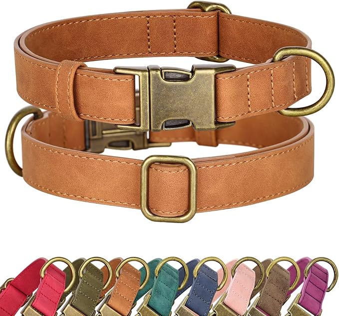 Didog Soft PU Leather Dog Collar, Stylish Quick Released Dog Collars for Large Dogs, Easy Clean Adjustable Pet Collar for Daily Walking, Light Brown, XL Fit 17-27" Neck-PawvioPets