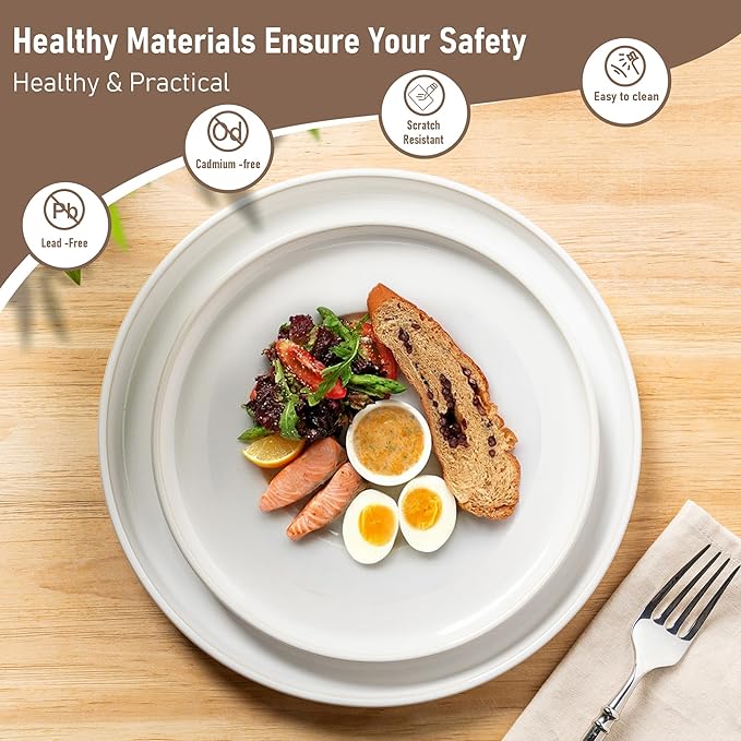 GBHOME Ceramic Dinnerware Sets for 4, 12 Pieces Stoneware Plates and Bowls Sets, Reactive Glaze Dishes -Scratch Resistant, Dishwasher&Microwave Safe-Star White-PawvioPets