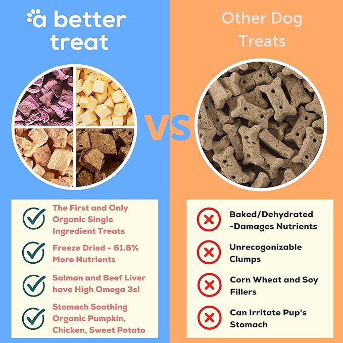 A Better Treat – Organic, Single Ingredient, Freeze Dried Pumpkin, Grass Fed & Finished Beef Liver, Chicken, Sweet Potato, Wild Salmon Dog Treats & Cat Treats | Natural Diabetic Friendly | Made in USA-PawvioPets