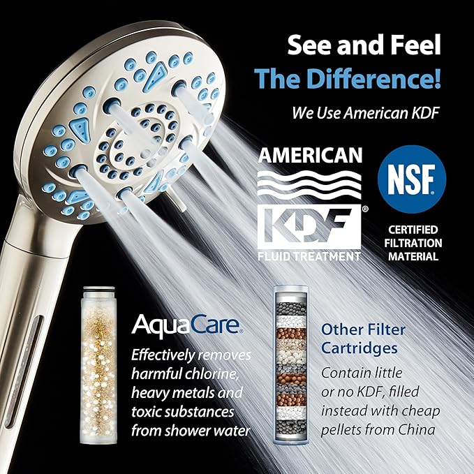 AquaCare High Pressure 10 Spray Mode Filtered Showerhead - Handheld Shower Head Filters Chlorine to Heal Dry Skin, Revive Hair - Dual Power Wash Cleans Tub, Tile, Pets - Hard Water Softener, Nickel-PawvioPets