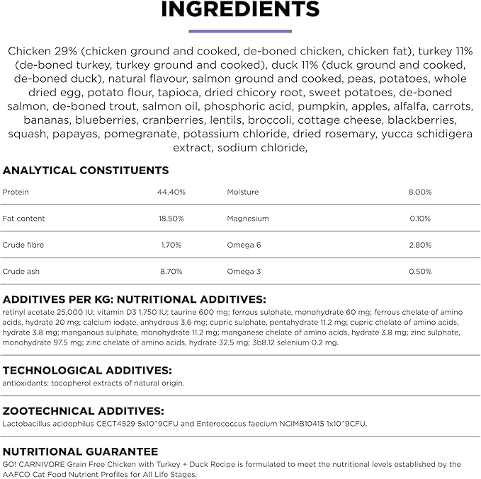 Go! Solutions Carnivore, Grain-Free, Protein Rich Dry Cat Food, Chicken, Turkey and Duck Recipe, 3 lb Bag-PawvioPets