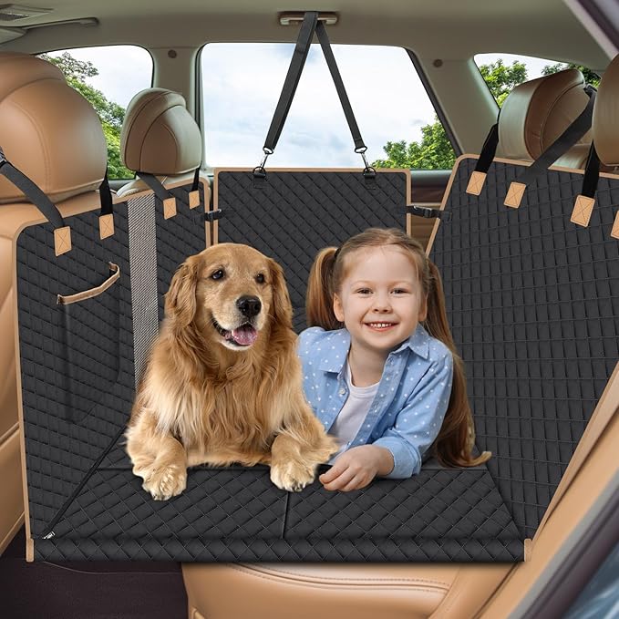 Dog Car Seat Cover for Back Seat, Larger Dog Car Bed Cover with Hard Bottom, Backseat Extender Hammock for Full SizeTruck/SUV 8 Panels - Black-PawvioPets
