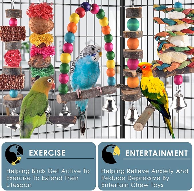 Bissap Bird Chew Toys, 7 Packs Parakeet Natural Wood Toys Parrot Hanging Cage Toy Bird Perch Stand for Small Bird Conure Cockatiel Parrotlet Lovebird Budgie-PawvioPets