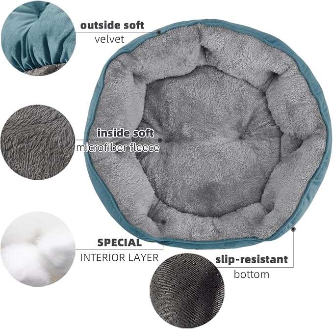 Asvin Small Dog Bed for Small Dogs, Cat Beds for Indoor Cats, Pet Bed for Puppy and Kitty, Extra Soft & Machine Washable with Anti-Slip & Water-Resistant Oxford Bottom, Teal, 20 inches-PawvioPets