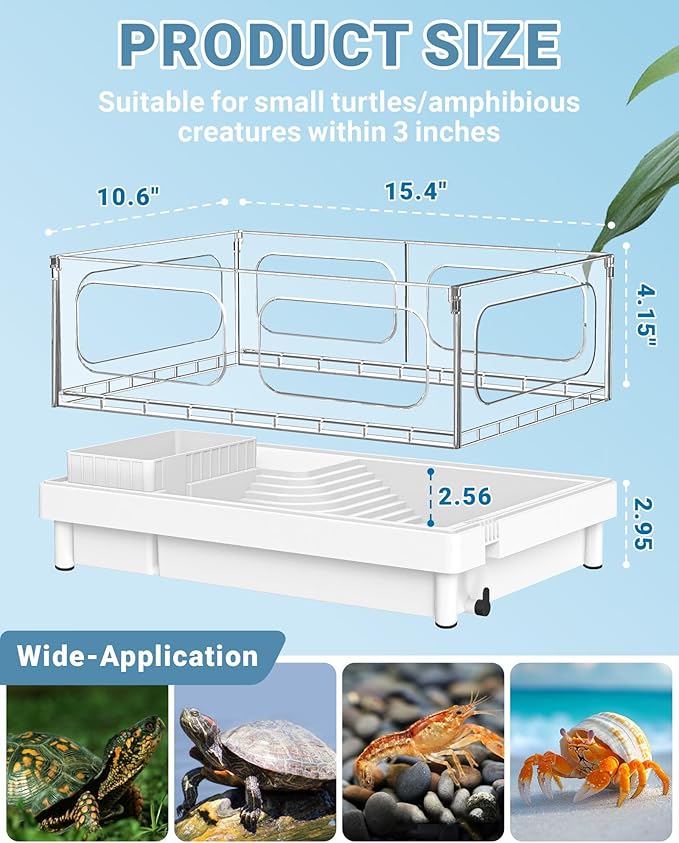 GOZILLA Small Turtle Tank Kit(Tank+Lamp+Filter), Acrylic Turtle Starter Kit with Adjustable Lamp, Reptile Habitat and Terrarium with Multi-Functional Areas for Small Reptiles. (White Kit)-PawvioPets