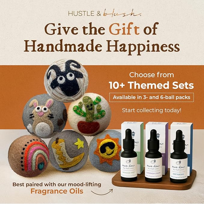 Fluff Ewes Wool Dryer Balls 6 Pack Premium New Zealand Wool Laundry Balls for Dryer, No Static Dryer Balls Laundry Reusable, XL Wool Dryer Balls Cute, Baby Dryer Balls for Dryers - Classic-PawvioPets