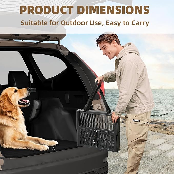 Dog Stairs for Large Dogs, Linvivon Extra Wide 20" Dog Steps with Non-Slip Surface and Reflective Strips, Outdoor Foldable Dog Ramp for Stairs, Car, Truck and SUV, Supports Up to 400LBS, 5 Steps-PawvioPets