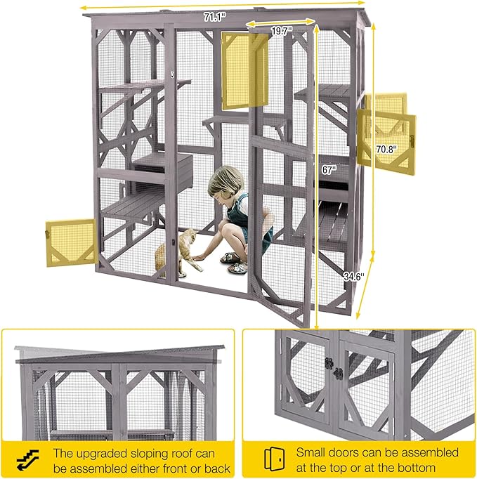 Aivituvin Catio Outdoor Cat Enclosure Large Walk in Cat Kennel Kitten Cage with Platforms and Small Houses-PawvioPets