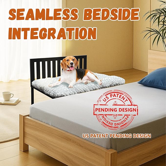 Beside Dog Bed,Adjustable Height Dog Bunk Beds,25.5‘’x18‘’Metal Dogs Bed Frame with Removable Cushion,Medium-PawvioPets