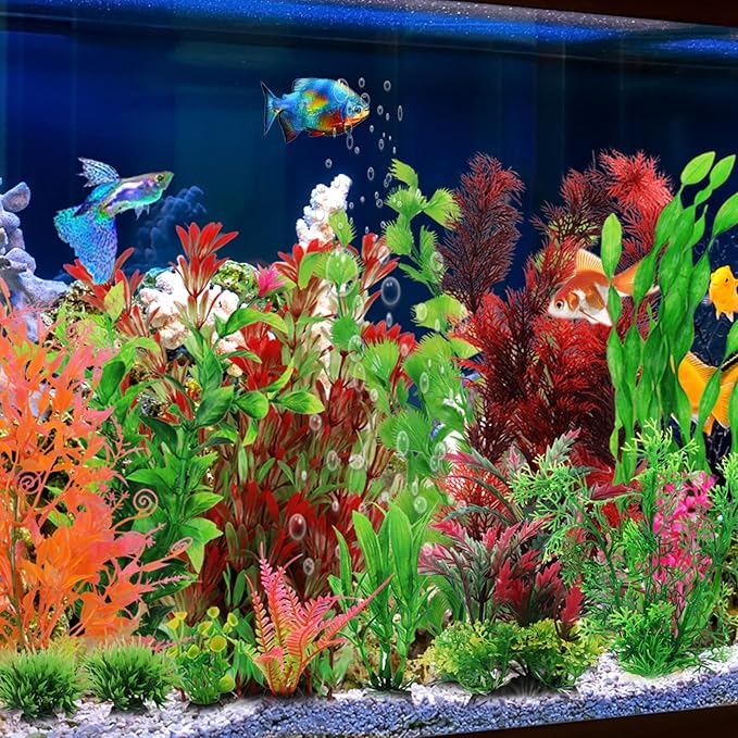 Fish Tank Accessories Aquarium Decorations Plants, 20pcs Fish Tank Decorations Plant, Fish Tank Decor, Aquarium Decor Plastic Plants, Small to Large-PawvioPets
