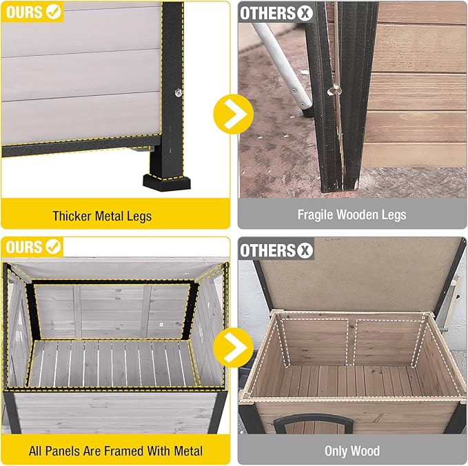 Aivituvin Dog House Outdoor with Metal Frame, Dog Kennel Outside for Small to Medium Breed, 45" Weatherproof Large Dog Shelter with Anti-Chewing Iron Frame, White (45" D x 32.9" W x 32.6" H)-PawvioPets