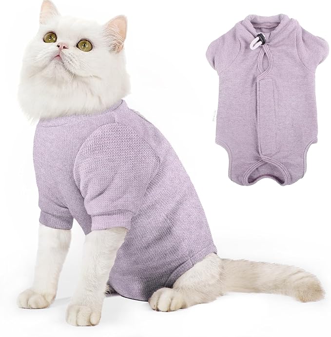 Dotoner Cat Surgery Recovery Suit for Female Male Anti-Licking Pet Surgical Pajamas Long Sleeve Prevent Shedding Cat Spay Recovery Suit&E Collar Alternative Bodysuit for Cats-PawvioPets