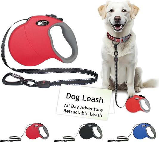 DOCO Retractable Dog Leash for Large Dogs (Length - 16’, Weight - Upto 110lb) Reflective Tape Lead with Stop and Lock Control, Tangle Free 360° Swivel Snap & Anti-Slip Grip (Red, Large)-PawvioPets
