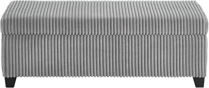 48" Ottoman with Storage, Corduroy Storage Ottoman Bench for Bedroom, End of Bed Bench with Safety Hinge for Living Room, Bedroom, Entryway, Grey-PawvioPets