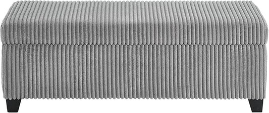 48" Ottoman with Storage, Corduroy Storage Ottoman Bench for Bedroom, End of Bed Bench with Safety Hinge for Living Room, Bedroom, Entryway, Grey-PawvioPets