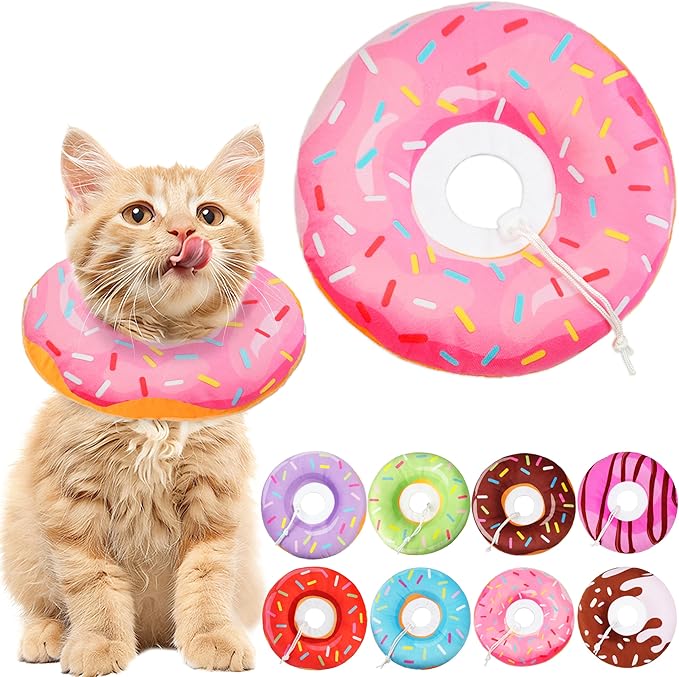 Cat Cone Collar Soft, Cat Recovery Collar for Wound Healing Cute Donut Adjustable Kitten Cones to Stop Licking Comfortable Lightweight Neck Elizabethan Collars for Kittens After Surgery-PawvioPets