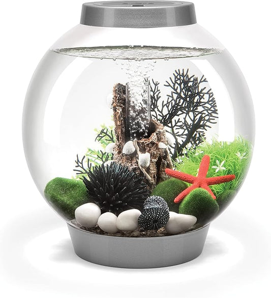 biOrb Classic 15 Acrylic 4-Gallon Aquarium with White LED Lights Modern Compact Tank for Tabletop or Desktop Display, Silver-Trimmed Tank-PawvioPets