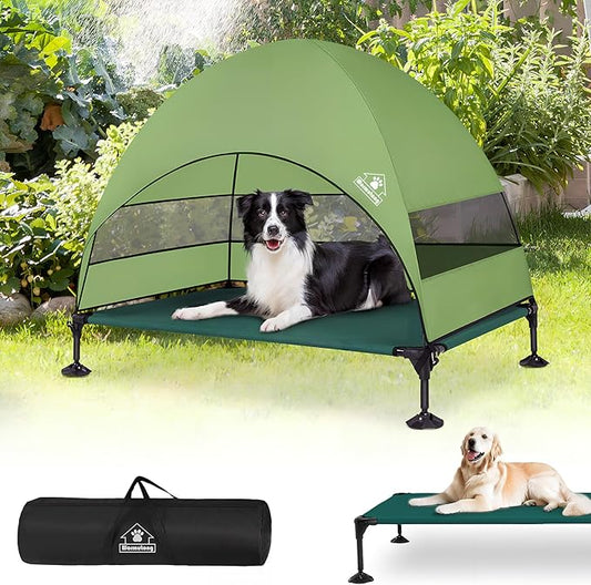 Elevated Outdoor Dog Bed with Canopy & Adjustable Feet - Larger Shade for Camping, Backyard & Patio-PawvioPets