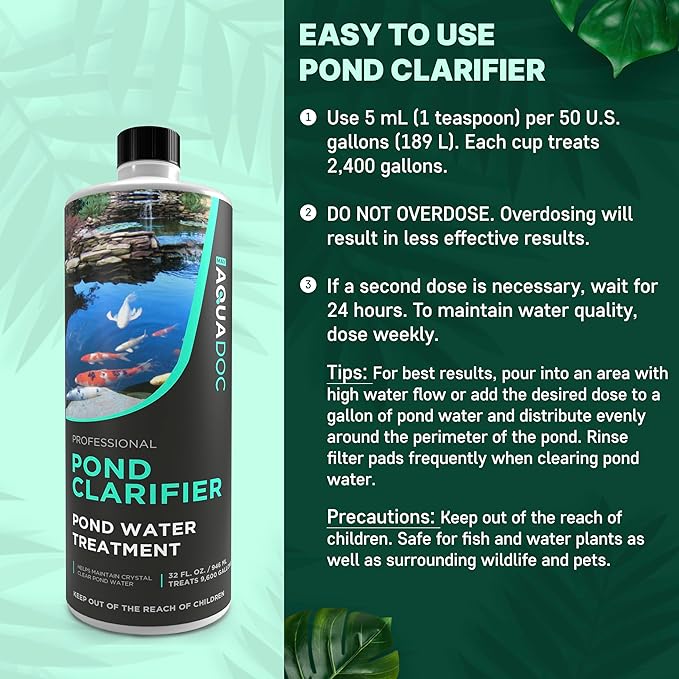 AquaDoc Pond Water Clarifier 32oz – Enzyme-Based Treatment for Koi and Fish Ponds – Helps Clear Cloudy Water and Reduce Sludge-PawvioPets