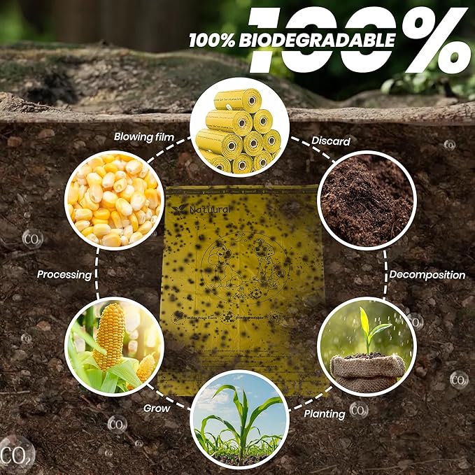 Dog Poop Bags Rolls-600 Counts, 40Rolls, Biodegradable Poop Bags Made of Cornstarch, 100% Leak Proof and Easy to Open (Yellow)-PawvioPets