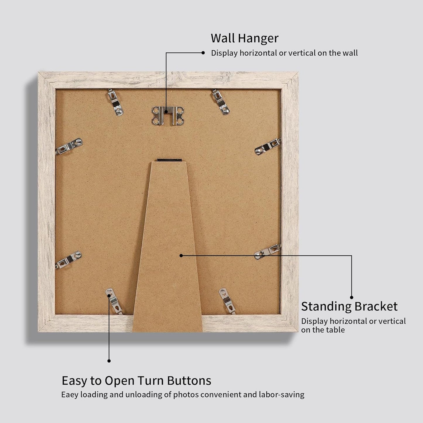 8x8 Picture Frames Set of 4 with High Definition Real Glass, Smoke Gray Frame Display 6x6 Pictures with Mat or 8 x 8 Without Mat, Wood Square Photo Frame for Wall Mount and Tabletop Display