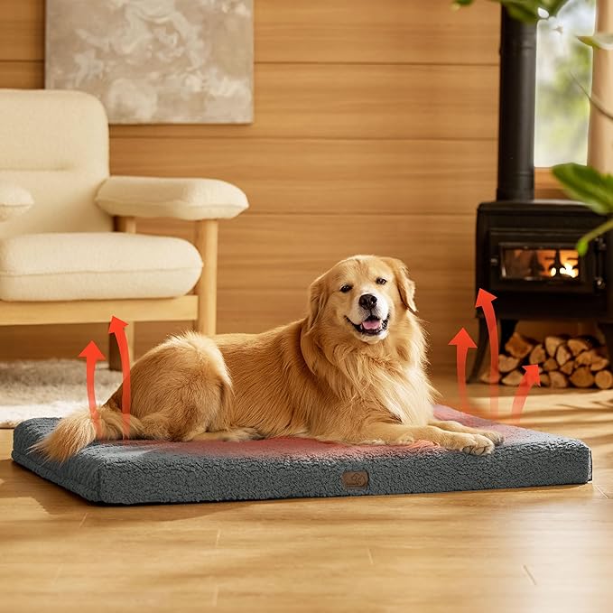 Bedsure Self Warming Dog Beds Large Sized Dog - Extra-Large Orthopedic Waterproof Puppy Bed with Removable Washable Cover, Egg Crate Foam Pet Mat, Suitable for Pet Up to 100 lbs-PawvioPets