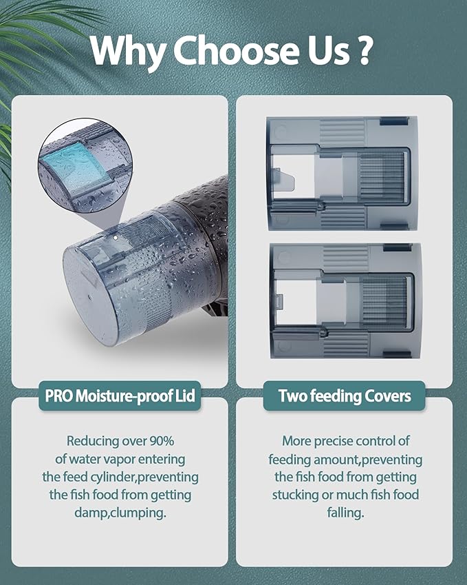 Automatic Fish Feeder Dispenser for Aquarium: 200ml Large Capacity Auto Feeders for Small Tank Turtle Betta Koi - Battery Food Feeding Timer for Flakes Pellet Vacation Weekend Day-PawvioPets