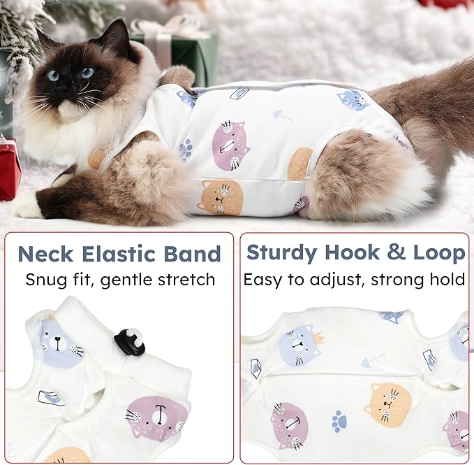 Cat Recovery Suit for Spay Abdominal Wounds, Breathable Cat Onesie for Cats After Surgery Female, Kitten Surgical Recovery Suit Female Cone of Shame Alternative for Cats Anti Licking-PawvioPets