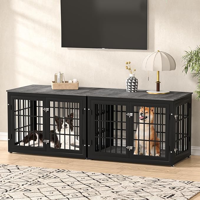 38 Inch Heavy Duty Dog Crate Furniture for Large and Medium Dogs, Decorative Pet House End Table, Wooden Cage Kennel Furniture Indoor, Gray-PawvioPets