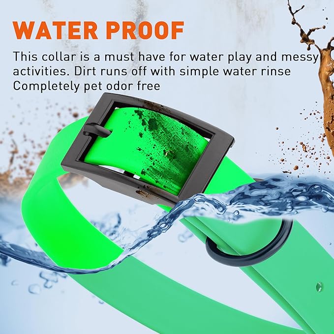 Dogline Biothane Waterproof Dog Collar Strong Coated Nylon Webbing with Black Hardware Odor- Proof for Easy Care Easy to Clean High Performance Fits Small Medium or Large Dogs, Tropical Green-PawvioPets