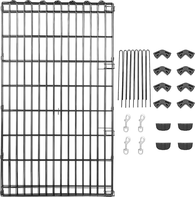 Amazon Basics Foldable Octagonal Metal Exercise Dog Playpen - Indoor/Outdoor, No Door, Large (8 Panels, 24 x 42), Easy to assemble, store, and customize, 42" - Large, Black-PawvioPets