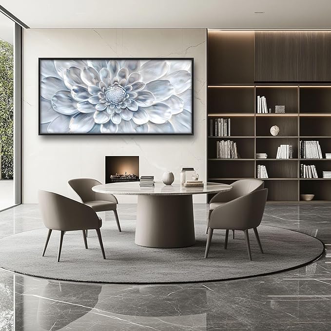 Abstract Flower Large Wall Art White Silver Floral Pictures Wall Decor Neutral Canvas Print Painting Artwork for Bathroom Living Room Bedroom 60L" x 30W"-PawvioPets