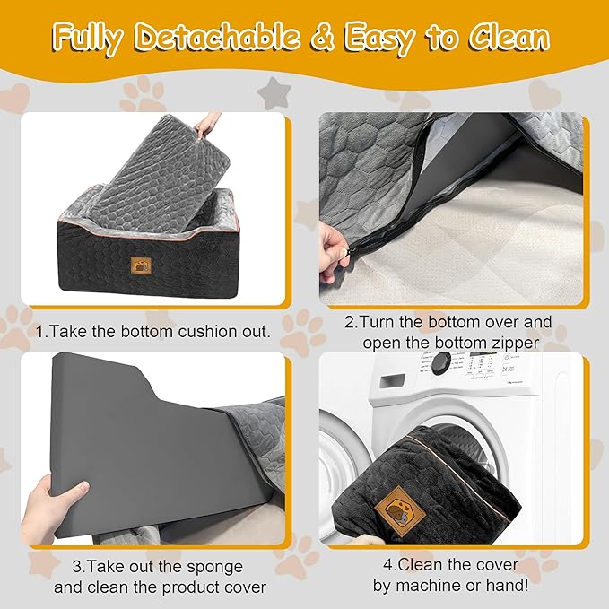 Dog Car Seat for Medium/Large Dog Booster Seat for Dogs Under 60 lbs or 2 Small Dogs, Multi-Functional Pet Car Seat with Thick Cushion, 2 Safety Leashes (BlackGray)-PawvioPets