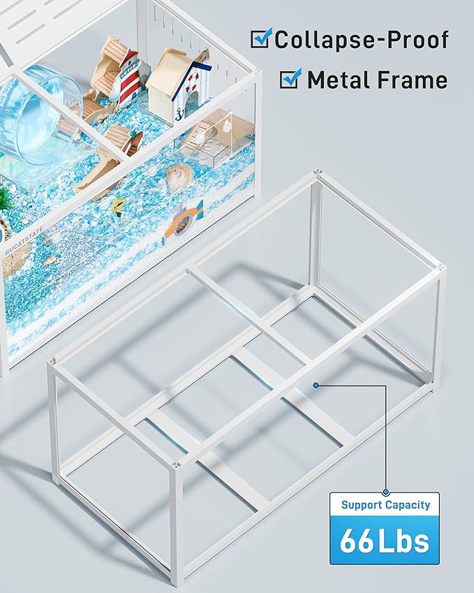 BUCATSTATE Hamster Cage 3.0: Metal Large Rat Cage Stackable with Top Access Easy Assemble 47L x 23.6W x 25.5H Inches Dwarf Syrian Hamster Tank for Gerbil Mouse (7.8 ft², White)-PawvioPets