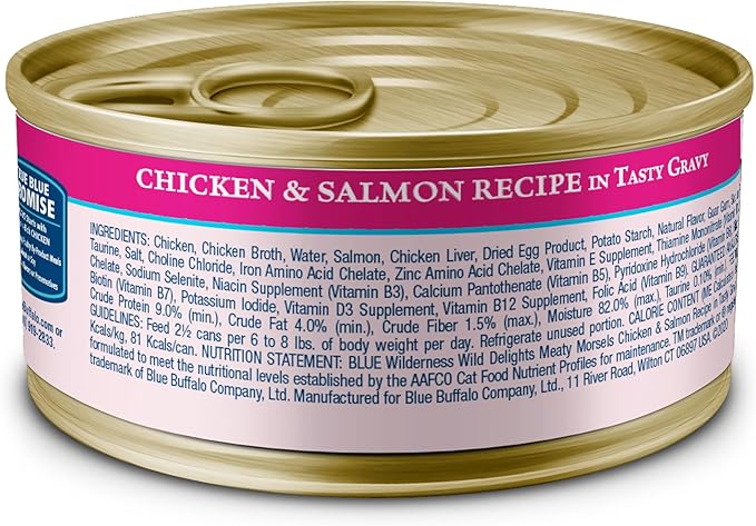 Blue Buffalo Wilderness Wild Delights Meaty Morsels Natural Wet Cat Food, Chicken & Salmon in Tasty Gravy, 3-oz. Cans, 24-Pack-PawvioPets