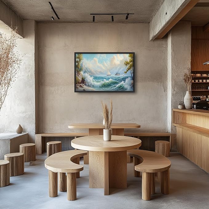 Framed Large Sailboat Wall Art for Living Room, Oversized Sea Coastal Wall Decor Beach Nautical Canvas Painting Seascape Pictures Home Decoration for Living Room Bedroom Office 36"x24"-PawvioPets