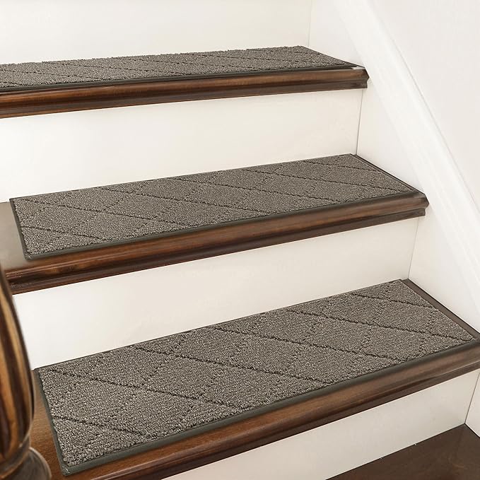 COSY HOMEER Stair Treads for Wooden Steps 9"x28" Washable Indoor Carpet Stair Treads Non Slip Soft Polyester Stair Carpet Tread Reusable Stair Runner Rugs for Kids, Elders,Pets,Light Brown,10pcs-PawvioPets
