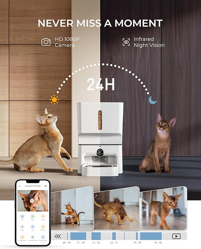 Automatic Cat Feeder with Camera, 7L Timed Dog Feeders, Adjustable Camera, 1080P HD Night Vision, Automatic Dog Feeder, 5G WiFi Cat Food Dispenser with 2-Way Audio, Low Food & Motion Alerts-PawvioPets