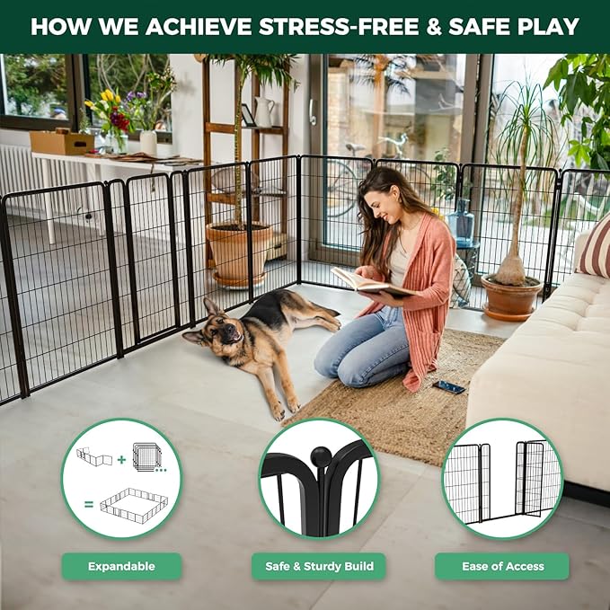 FXW Homeplus Unleashed Indoor Dog Playpen - Stress-Free and Safe Play, Heavy Duty 45 Inch 16 Wire Panels Dog Pen for Large Dogs, Black│Patented-PawvioPets