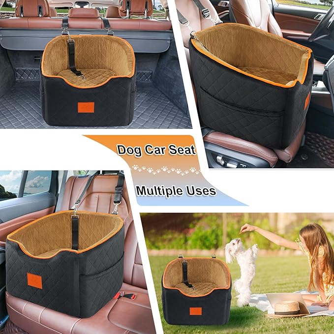 Dog Car Seat for Small Dogs, Memory Foam Booster Dog Seat for Dogs up to 35 lbs, Elevated Pet Car Seat with Washable Removable Cover, Storage Pockets-PawvioPets