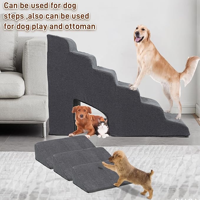 Dog Stairs & Steps Ramps for High Beds 30 inches High Tall, LitaiL 6 Step Pet Stairs Steps for Small Large Dogs, Non-Slip Dog Ramps with 3 Pack Ramps for Staircase-PawvioPets