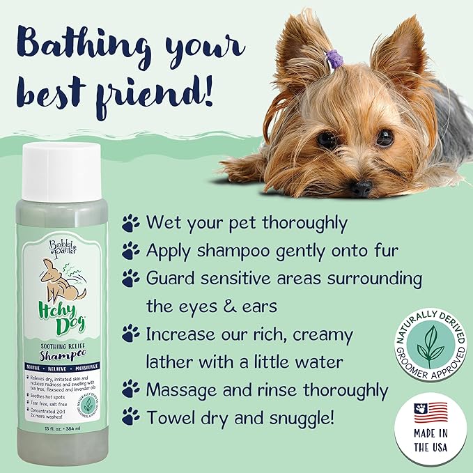 Bobbi Panter Dog Shampoo - Made in USA - All Natural Formula for Itch Relief & Soothing Skins, Concentrated 16:1 for Professional Groomers - Green Apple Scent, 13 Oz (Case of 12)-PawvioPets
