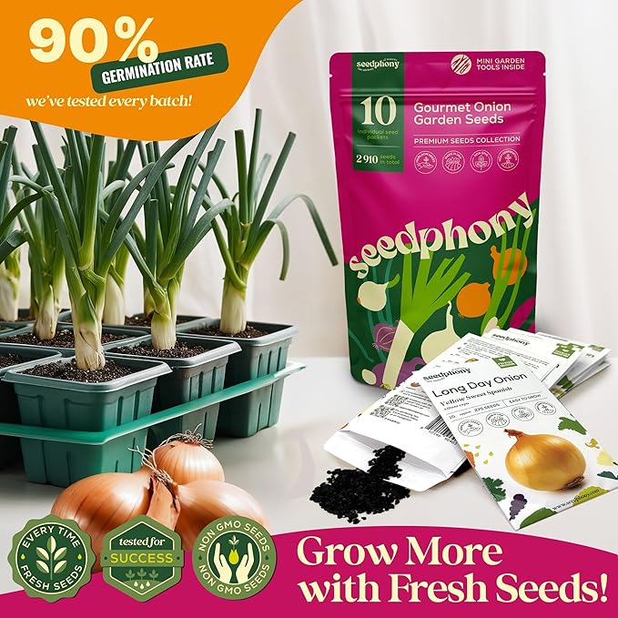 10 Gourmet Onion Seeds for Planting Variety Pack - 2,900+ Non-GMO Heirloom Vegetable Seeds for Growing Indoor & Outdoor: Red Burgundy, Leek, Walla Walla, Grano White & Yellow Sweet Spanish-PawvioPets
