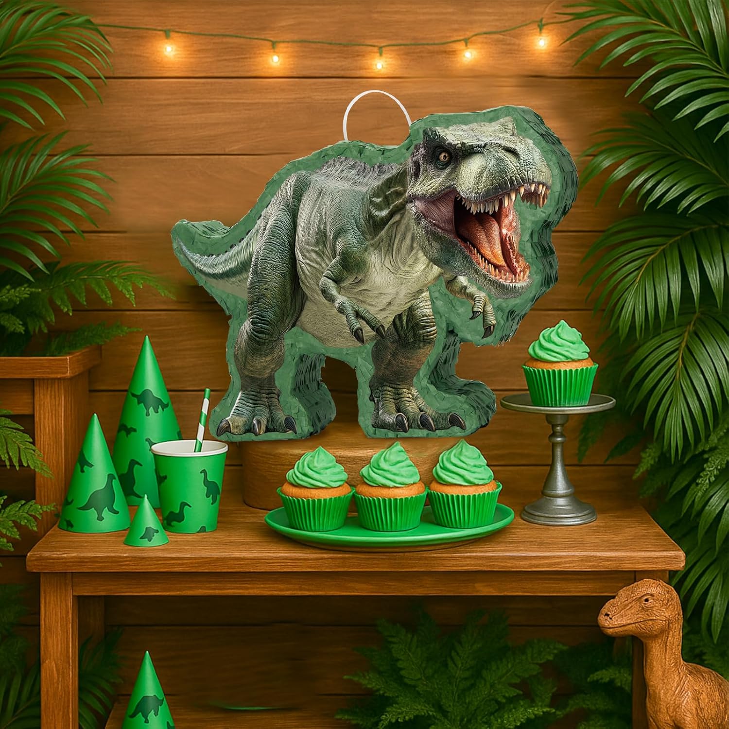 WERNNSAI Dinosaur Piñata - Jungle Dinosaur Piñata Bundle with Blindfold and Bat for Kids Boys Jungle Dinosaur World Birthday Party Decorations Family Games Dino Theme Party Supplies